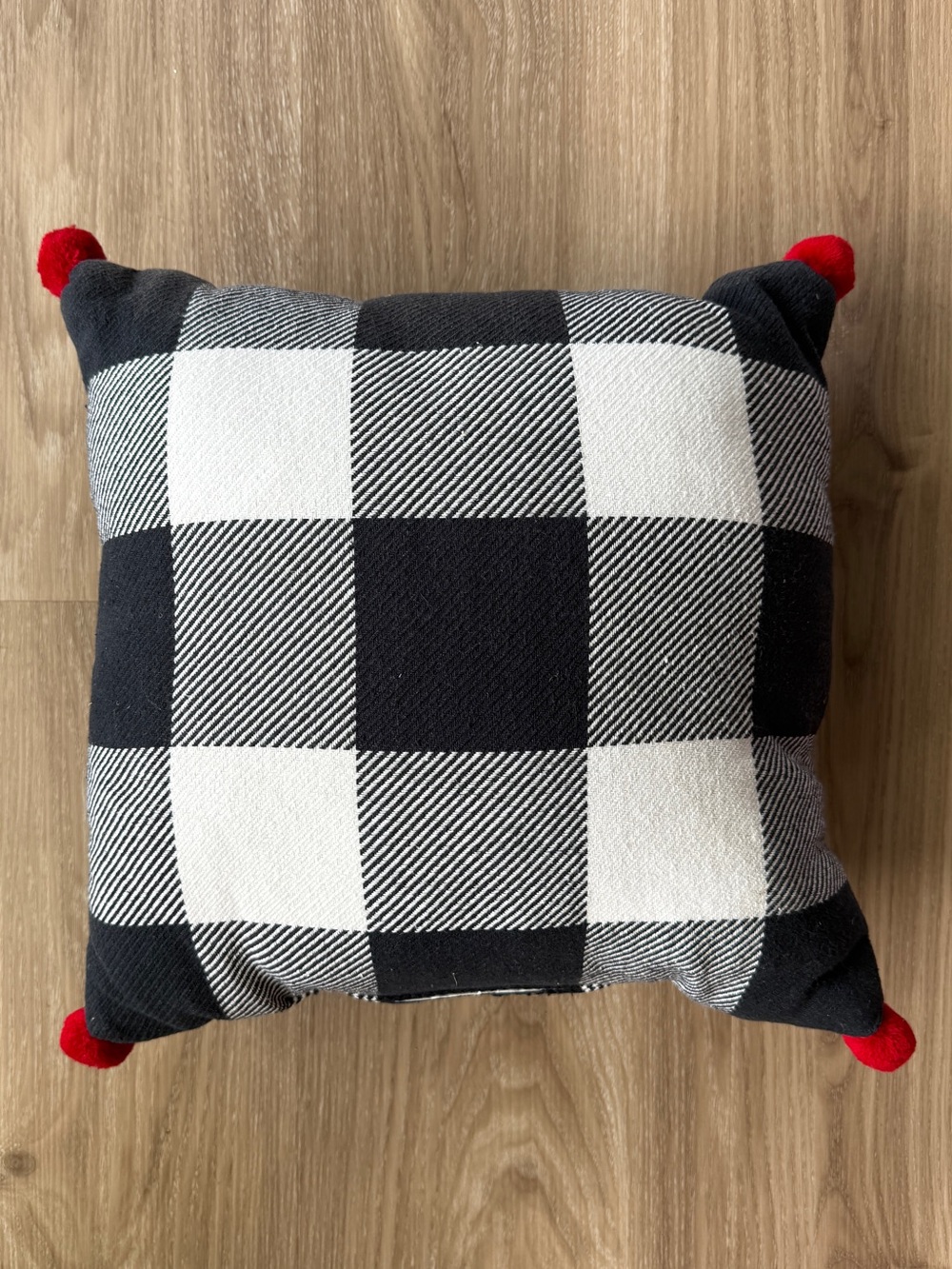 Target Black and White Gingham Pillow with Red Pomcorners
